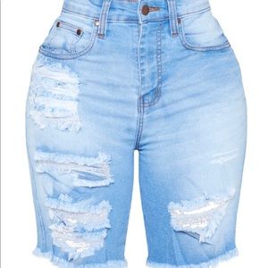 Shape Light Wash Ripped Longline Denim Shorts